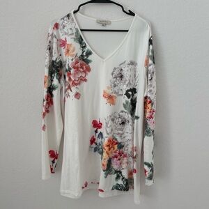 Astrologie Floral V-Neck Long Sleeve Blouse, Size Large